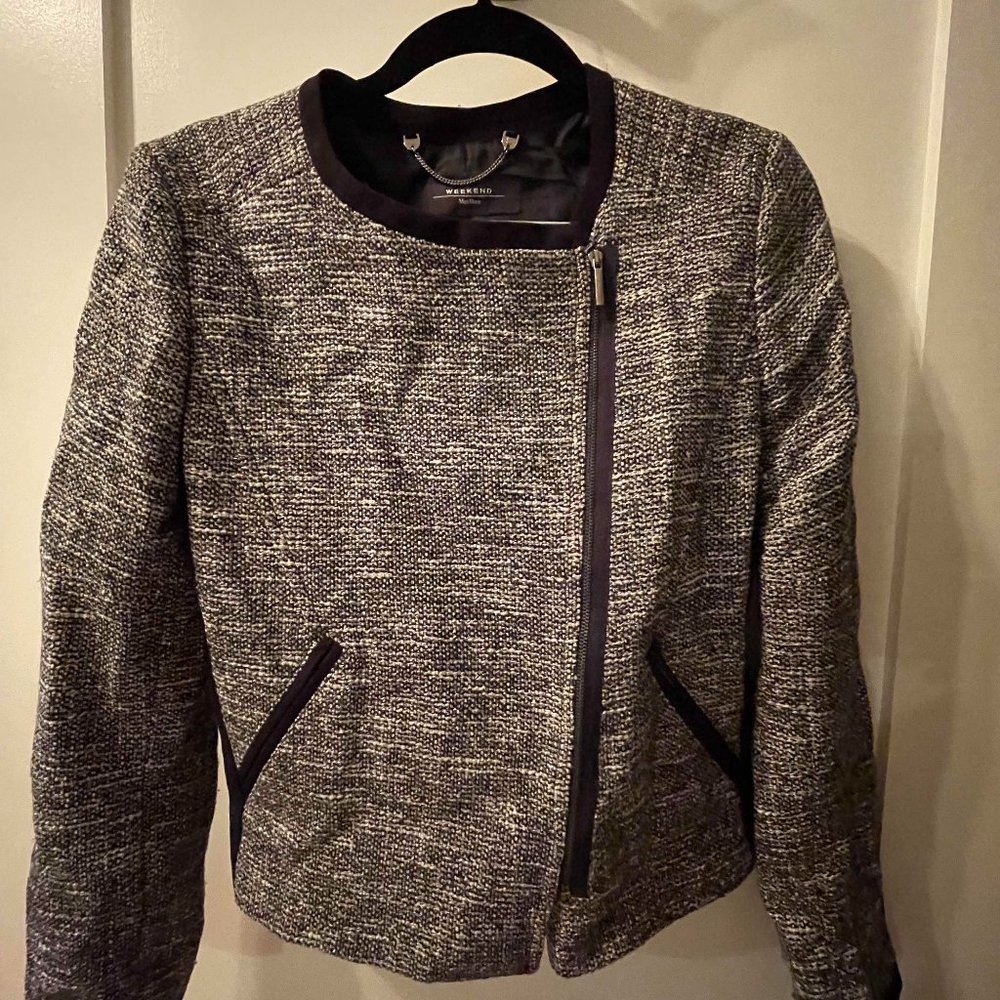 Maxmara Weekend Italian Gray Knit Collarless Jacket, Size 6